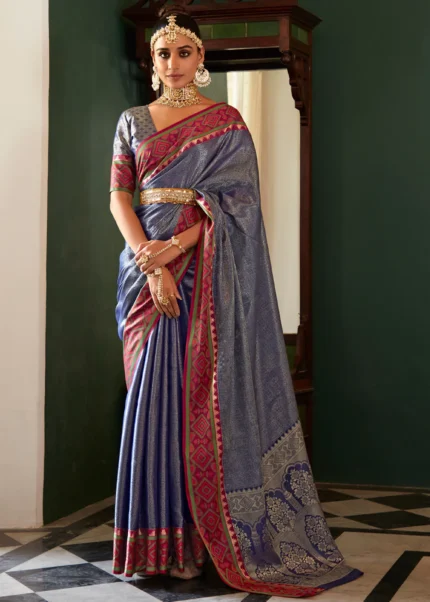 Antique Blue Kanjivaram Silk Saree