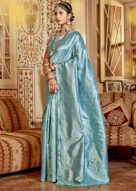 Aqua Blue Kanjivaram Saree