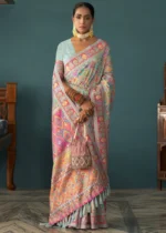 Aqua Blue Kashmiri Jamawar Saree