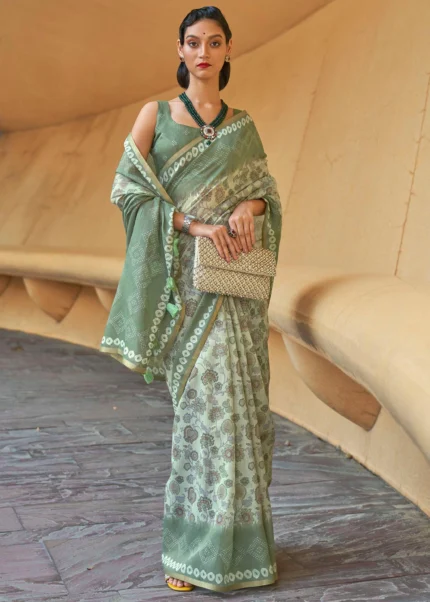 Basil Green Cotton Saree