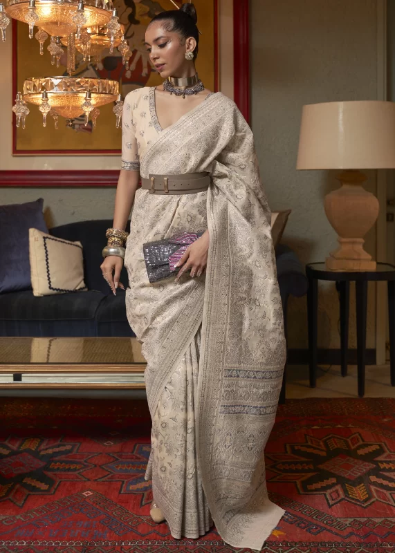 Beige Kashmiri Jamawar Saree