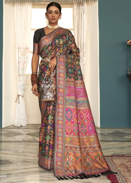 Black Kashmiri Jamawar Saree