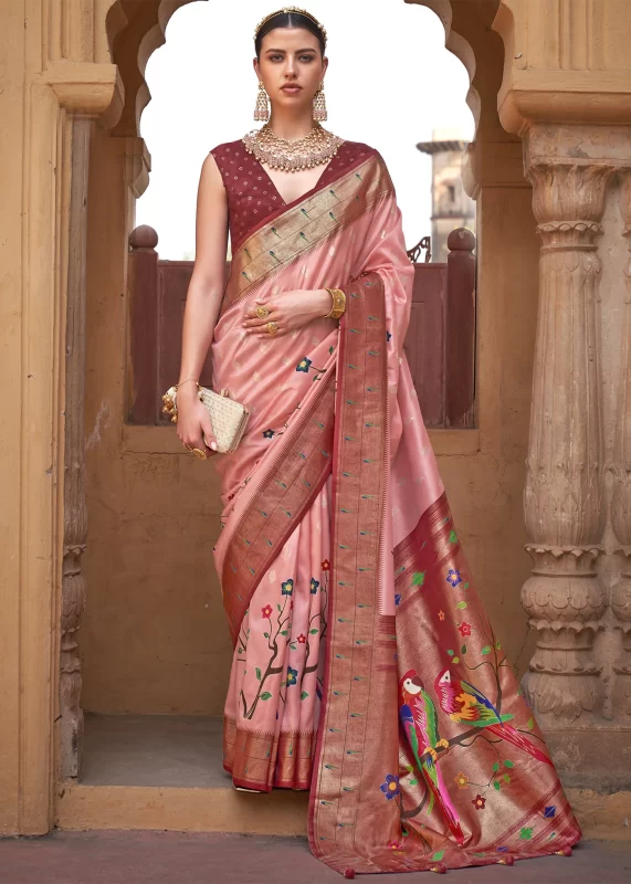 Blush Peach Paithani Silk Saree