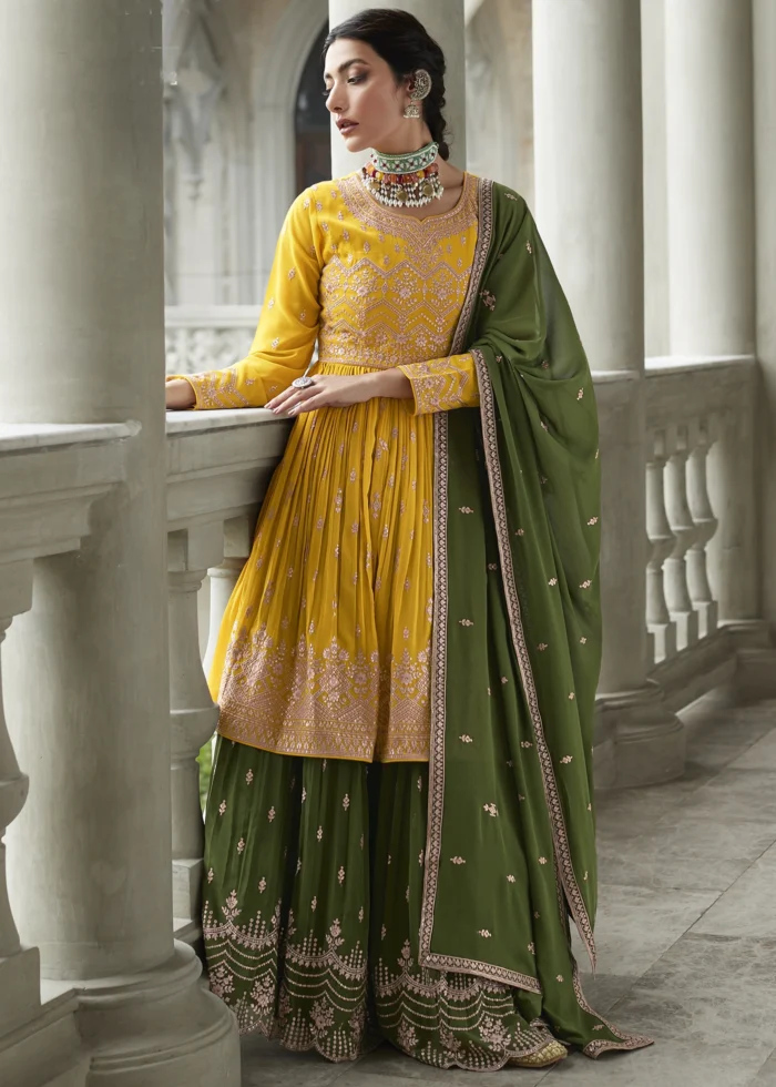 Canary Yellow Anarkali Lehenga Suit