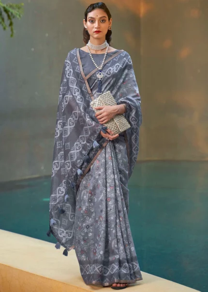 Cool Gray Cotton Saree