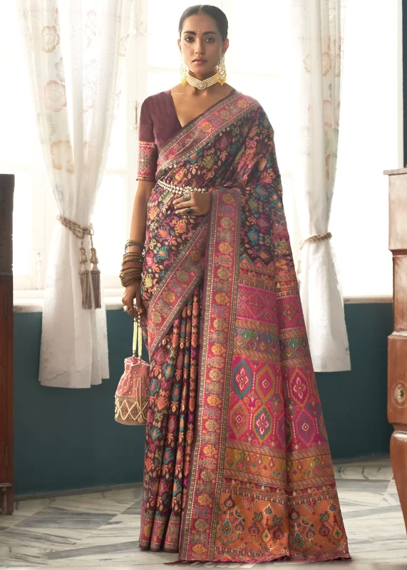 Deep Maroon Kashmiri Jamawar Saree