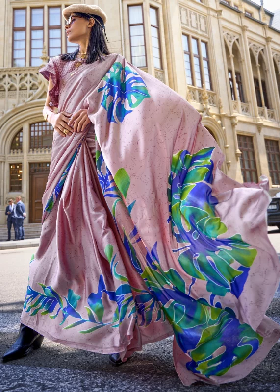 Desert Pink Satin Crepe Saree