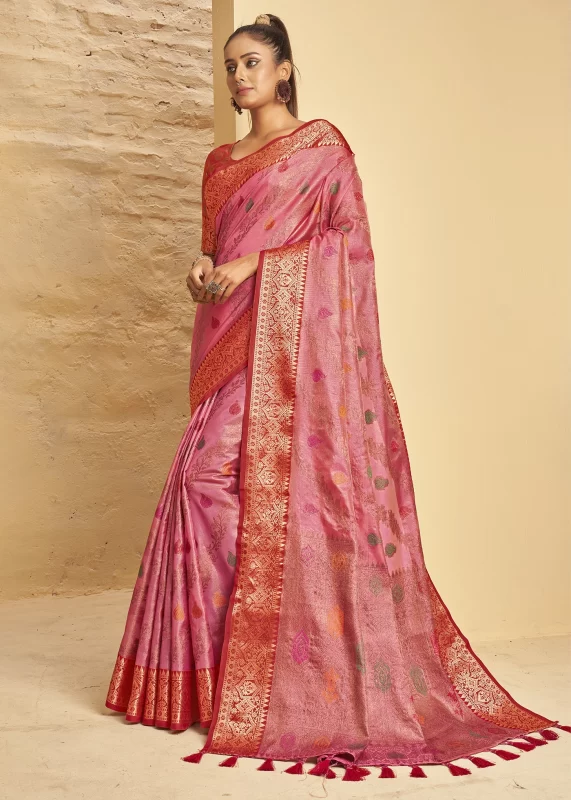 Flamingo Pink Banarasi Silk Saree