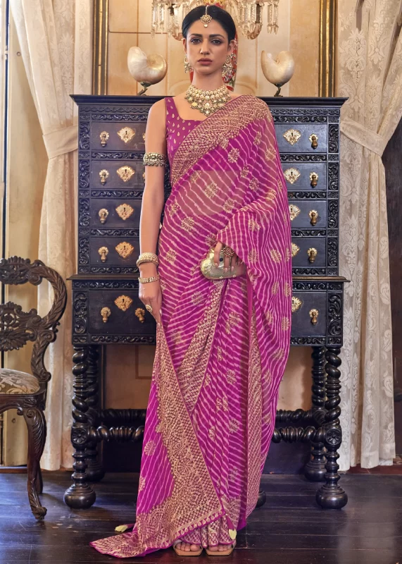 Fuchsia Pink Georgette Silk Saree