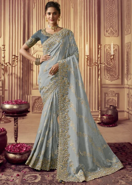 Sky Blue Banarasi Silk Saree – RawaazFashion