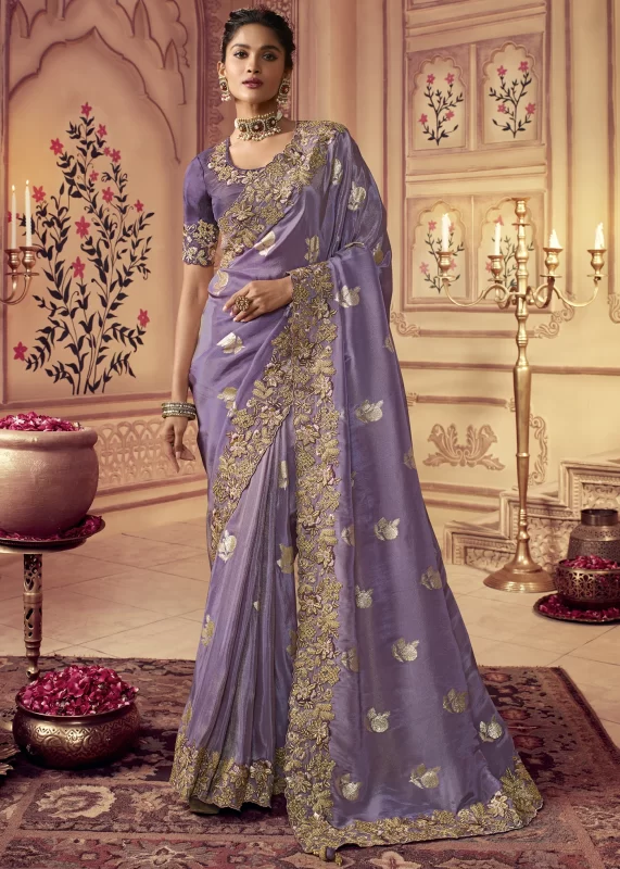 Lavender Purple Banarasi Saree