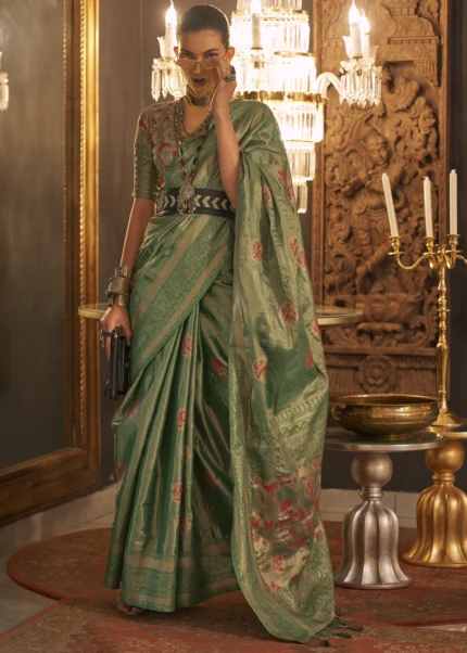 Leaf Green Banarasi Saree