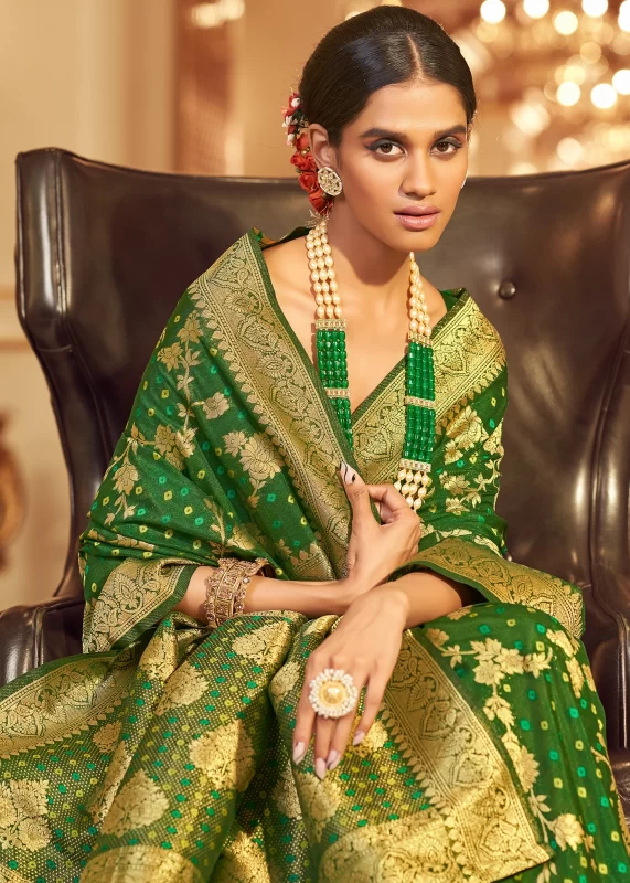 Leaf Green Chiffon Banarasi Saree