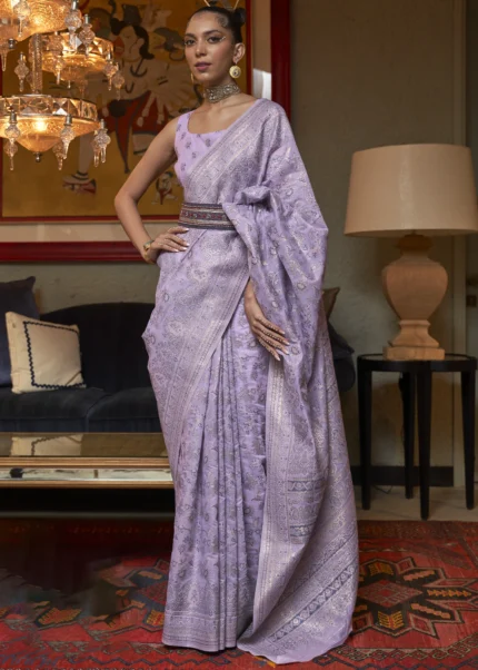 Light purple satin silk saree with blouse 41708