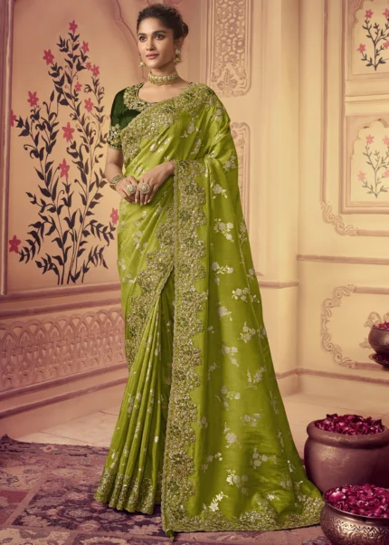 Lime Green Banarasi Saree