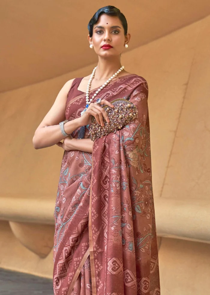 Mauve Red Cotton Saree