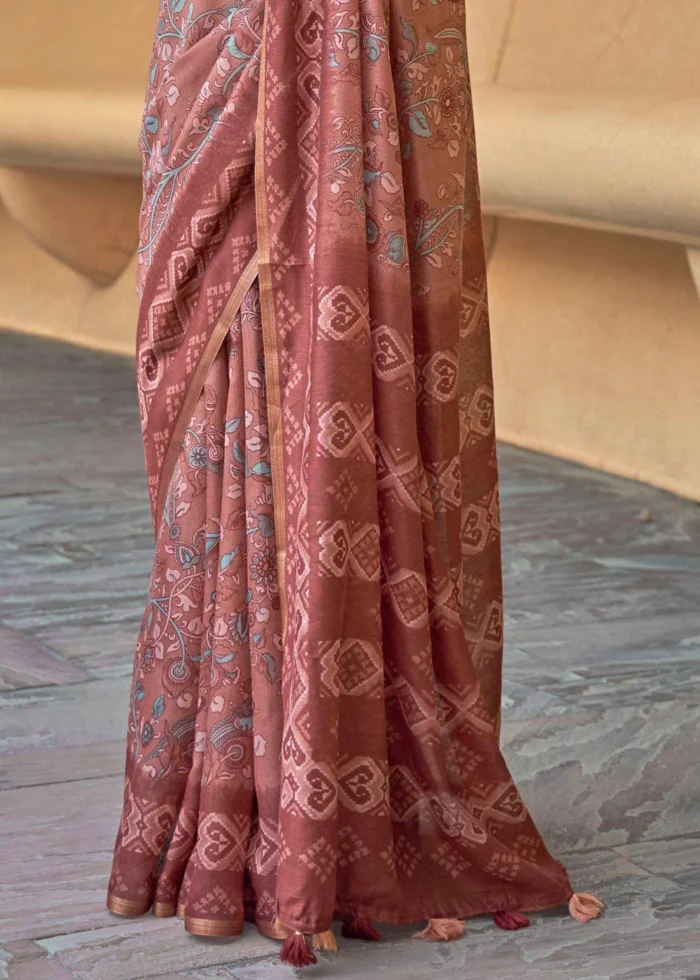 Mauve Red Cotton Saree