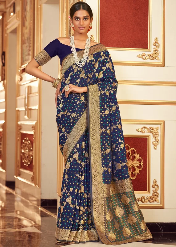 Navy Blue Chiffon Banarasi Saree