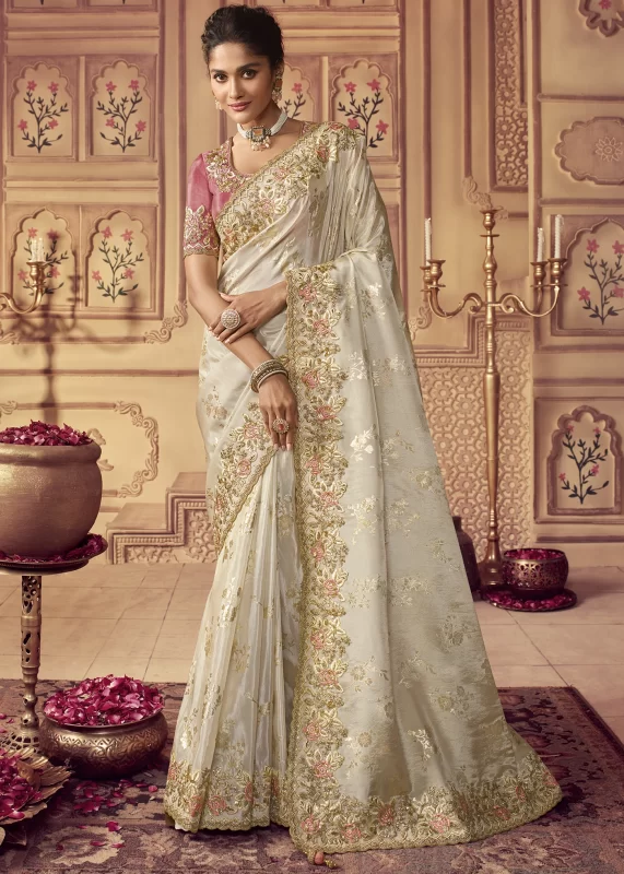 Off White Banarasi Saree