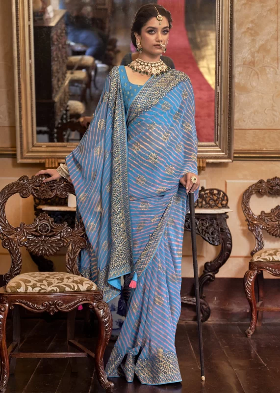 Parisian Blue Georgette Silk Saree