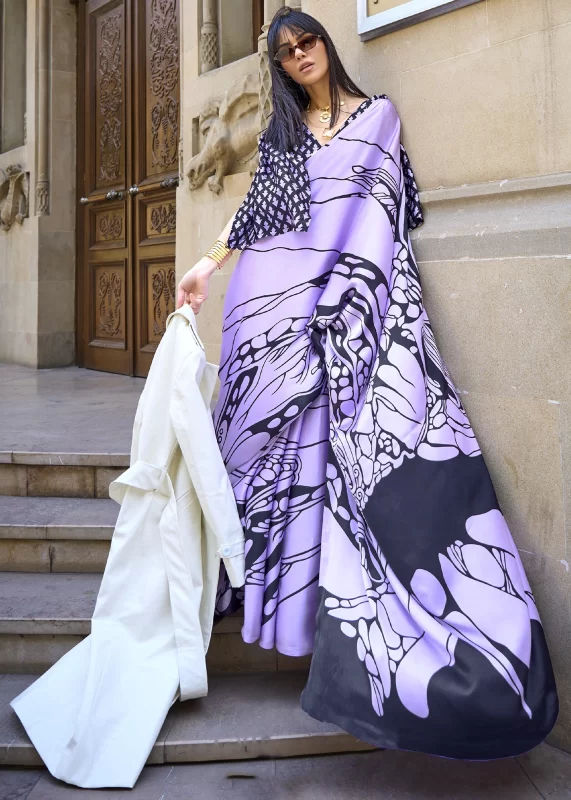 Pastel Purple Satin Crepe Saree