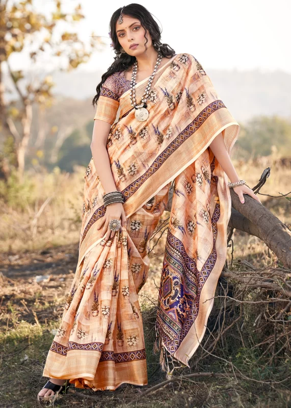 Peach Cotton Saree