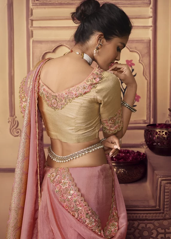 Peachy Pink Banarasi Saree