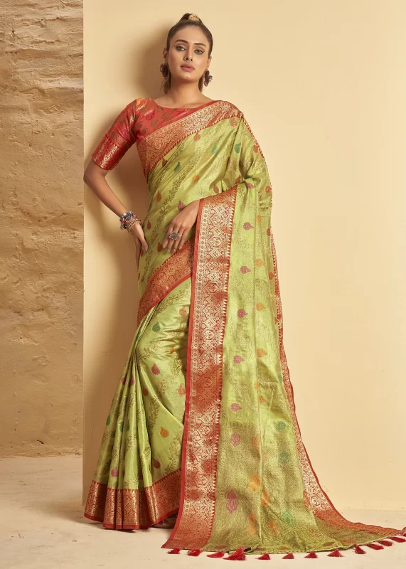 Pista Green Banarasi Silk Saree