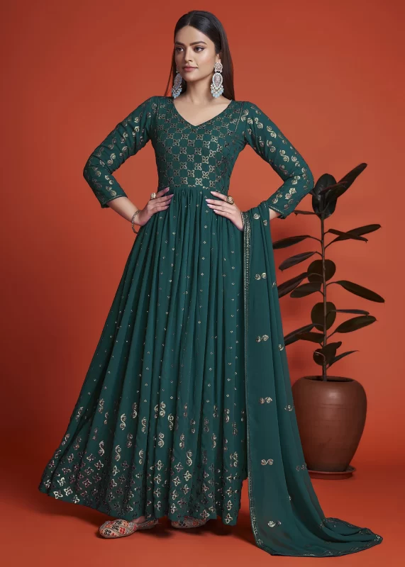 Rama Blue Georgette Anarkali Gown