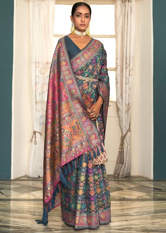 Rama Blue Kashmiri Jamawar Saree