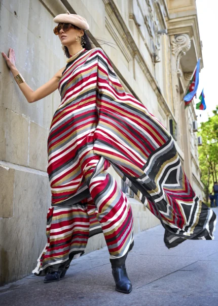 Red & Black Satin Crepe Saree