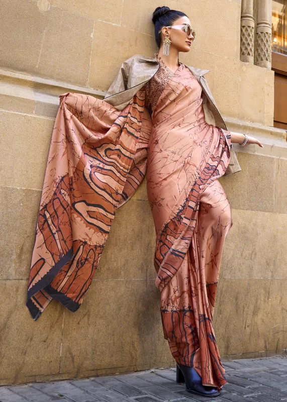 Sienna Brown Satin Crepe Saree