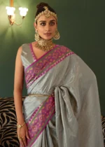 Silver Gray Kanjivaram Silk Saree