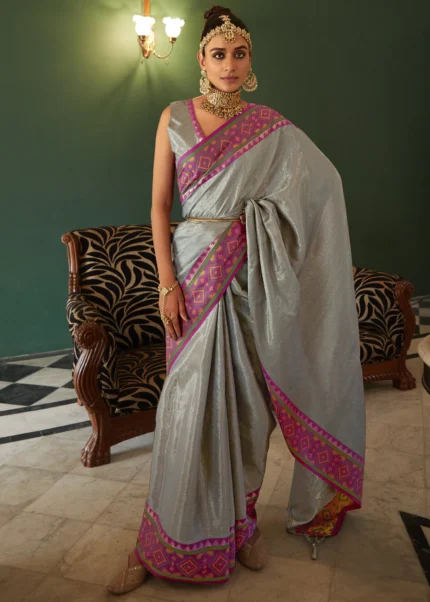 Silver Gray Kanjivaram Silk Saree