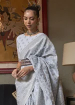 Silver Gray Kashmiri Jamawar Saree