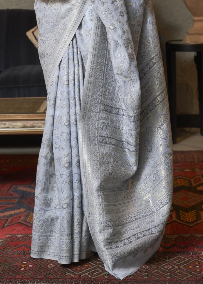 Silver Gray Kashmiri Jamawar Saree