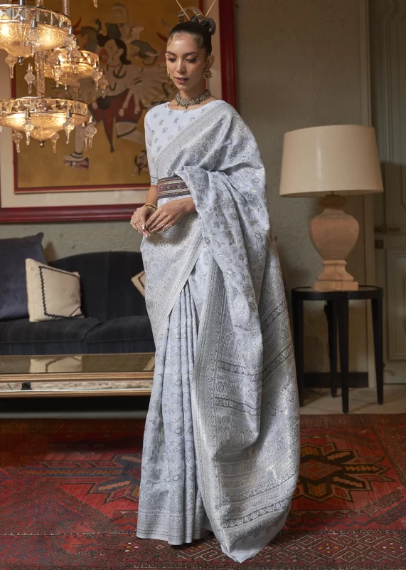 Silver Gray Kashmiri Jamawar Saree