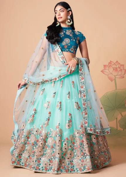 Zeel Clothing Floral Embroidered Banglore Silk Teal Blue Girls Lehenga  Choli at Rs 3066 in Surat