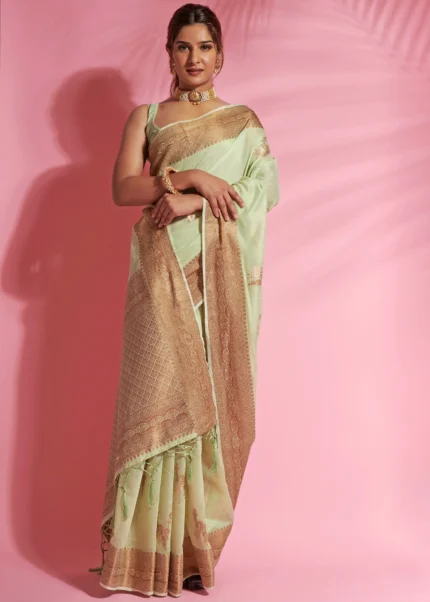 Tea Green Cotton Saree