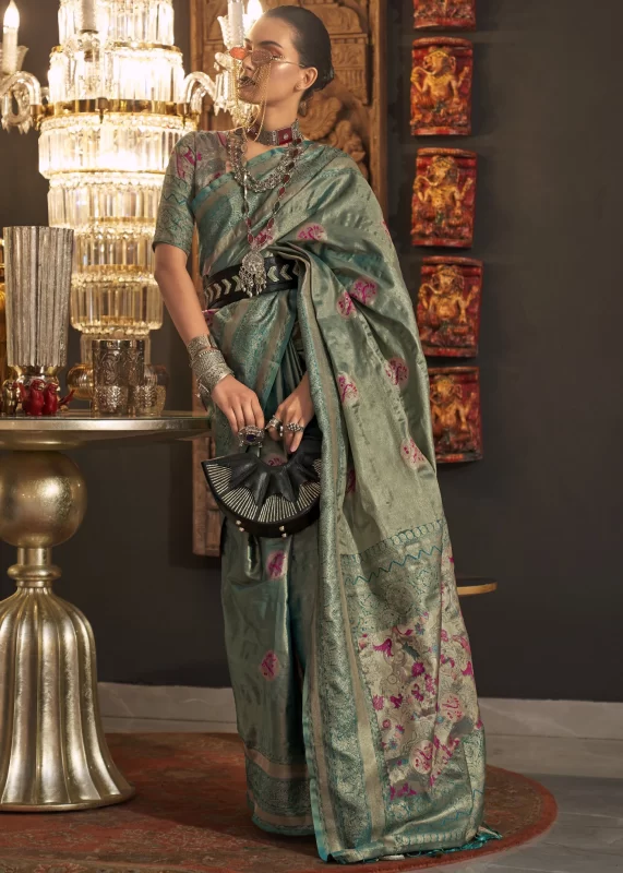 Teal Blue Banarasi Saree