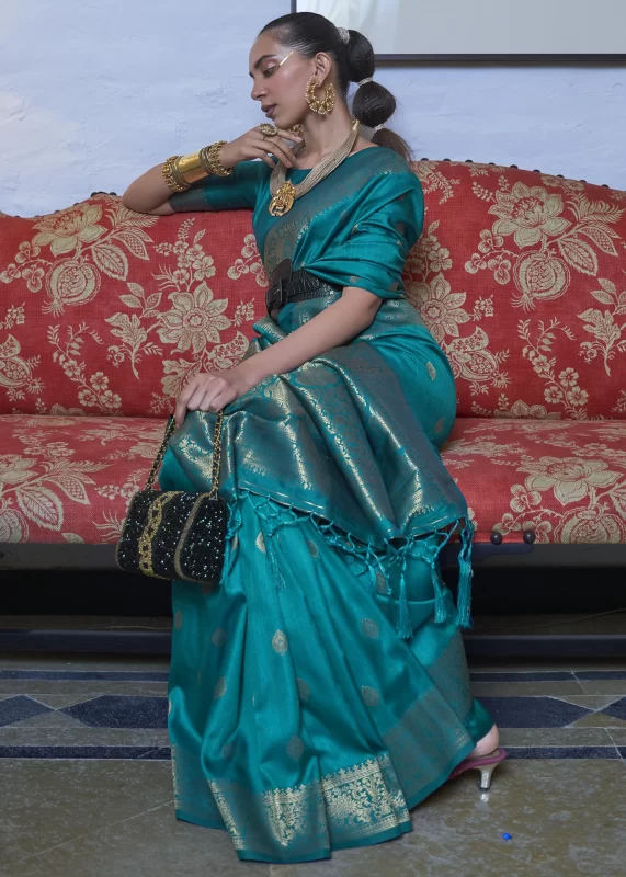 Teal Blue Banarasi Silk Saree