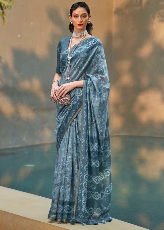 Teal Blue Cotton Saree