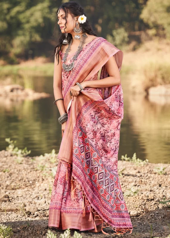 Watermelon Pink Cotton Saree