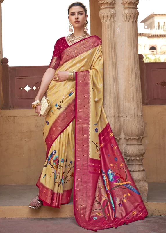 Yellow Paithani Silk Saree