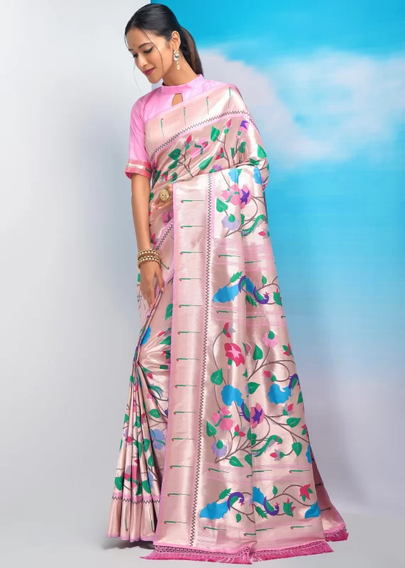 Baby Pink Paithani Silk Saree