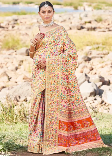 Beige Kashmiri Jamawar Saree