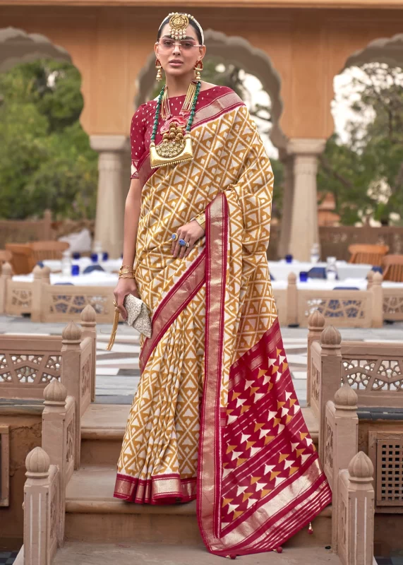 Beige & Red Patola Saree