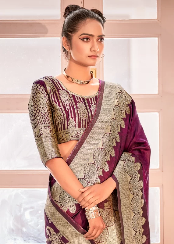 Berry Violet Banarasi Saree