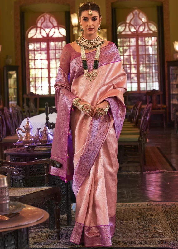 Blush Peach Kanjivaram Saree