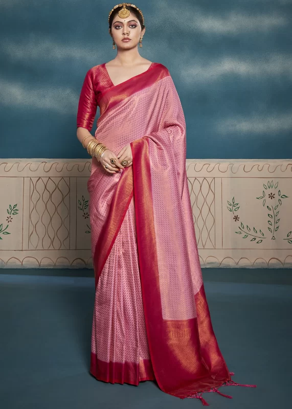 Carnation Pink Kanjivaram Saree